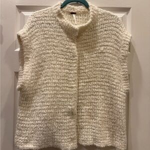 Free People Cream Bouclé Sleeveless Cardigan Vest